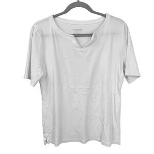 Talbots Tee Split Neck Size Large P White Short Sleeve Pullover